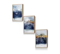 ARTZE Abstract Navy Blue & Yellow Mountains Framed Wall Art - Small in Light Oak | Size: W33 cm x H45 cm x D20mm ARTZE Light Oak W33 cm x H45 cm x D20mm