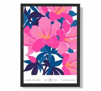 ARTZE Abstract Pink & Blue Orchid Flower Market Gallery Framed Print SIZE: A2 with Black Frame in Mid Blue | Size: A4 ARTZE Mid Blue A4