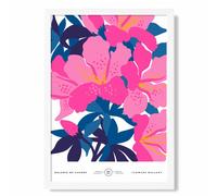 ARTZE Abstract Pink & Blue Orchid Flower Market Gallery Framed Print SIZE: A2 with White Frame in Mid Blue | Size: A3 ARTZE Mid Blue A3
