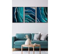 ARTZE Abstract Teal Blue Silver Strokes Framed Wall Art - Large in Black | Size: W53 cm x H73 cm x D20mm ARTZE Black W53 cm x H73 cm x D20mm