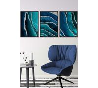 ARTZE Abstract Teal Blue Silver Strokes Framed Wall Art - Medium in Black | Size: W45 cm x H62 cm x D20mm ARTZE Black W45 cm x H62 cm x D20mm