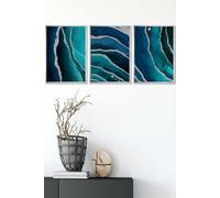 ARTZE Abstract Teal Blue Silver Strokes Framed Wall Art - Medium in Metallic Silver | Size: W45 cm x H62 cm x D20mm ARTZE Metallic Silver W45 cm x H62 cm x D20mm