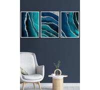 ARTZE Abstract Teal Blue Silver Strokes Framed Wall Art - Medium in White | Size: W45 cm x H62 cm x D20mm ARTZE White W45 cm x H62 cm x D20mm