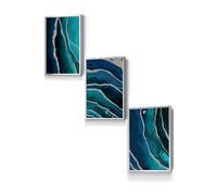 ARTZE Abstract Teal Blue Silver Strokes Framed Wall Art - Small in Metallic Silver | Size: W33 cm x H45 cm x D20mm ARTZE Metallic Silver W33 cm x H45 cm x D20mm