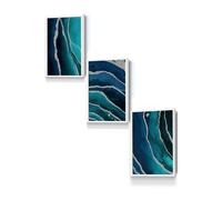 ARTZE Abstract Teal Blue Silver Strokes Framed Wall Art - Small in White | Size: W33 cm x H45 cm x D20mm ARTZE White W33 cm x H45 cm x D20mm