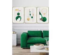 ARTZE Abstract Textured Geometric Art in Green & Gold Framed Wall Art - Large in Metallic Gold | Size: W53 cm x H73 cm x D20mm ARTZE Metallic Gold W53 cm x H73 cm x D20mm