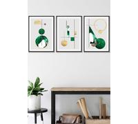 ARTZE Abstract Textured Geometric Art in Green & Gold Framed Wall Art - Medium in Black | Size: W45 cm x H62 cm x D20mm ARTZE Black W45 cm x H62 cm x D20mm