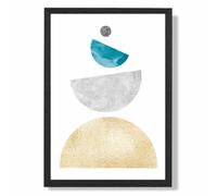 ARTZE Aqua & Yellow Semi Circles Mid Century Geometric Framed Print SIZE: A3 with Black Frame ARTZE Aqua A3