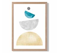 ARTZE Aqua & Yellow Semi Circles Mid Century Geometric Framed Print SIZE: A4 with Oak Frame | Size: A2 ARTZE Aqua A2