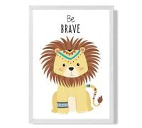 ARTZE Be Brave Lion Tribal Animal Quote Framed Print SIZE: A2 with White Frame in Yellow | Size: A3 ARTZE Yellow A3
