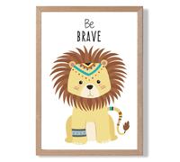 ARTZE Be Brave Lion Tribal Animal Quote Framed Print SIZE: A3 with Oak Frame in Yellow | Size: A4 ARTZE Yellow A4