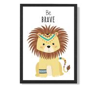 ARTZE Be Brave Lion Tribal Animal Quote Framed Print SIZE: A4 with Black Frame in Yellow | Size: A2 ARTZE Yellow A2
