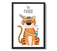 ARTZE Be Fierce Tiger Tribal Animal Quote Framed Print SIZE: A3 with Black Frame in Orange | Size: A4 ARTZE Orange A4