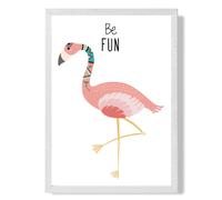ARTZE Be Fun Flamingo Tribal Animal Quote Framed Print SIZE: A2 with White Frame in Pink ARTZE Pink A2