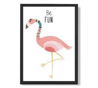 ARTZE Be Fun Flamingo Tribal Animal Quote Framed Print SIZE: A3 with Black Frame in Pink ARTZE Pink A3