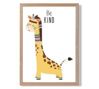 ARTZE Be Kind Giraffe Tribal Animal Quote Framed Print SIZE: A3 with Oak Frame in Yellow | Size: A2 ARTZE Yellow A2