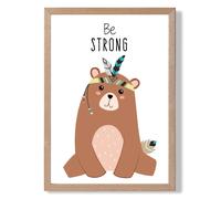 ARTZE Be Strong Bear Tribal Animal Quote Framed Print SIZE: A4 with Oak Frame in Brown | Size: A2 ARTZE Brown A2