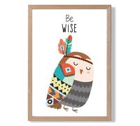 ARTZE Be Wise Owl Tribal Animal Quote Framed Print SIZE: A3 with Oak Frame in Grey | Size: A4 ARTZE Grey A4