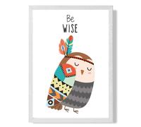 ARTZE Be Wise Owl Tribal Animal Quote Framed Print SIZE: A3 with White Frame in Grey | Size: A2 ARTZE Grey A2