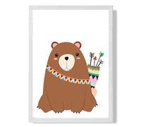 ARTZE Bear Tribal Animal Framed Print SIZE: A3 with White Frame in Brown | Size: A4 ARTZE Brown A4
