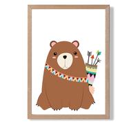 ARTZE Bear Tribal Animal Framed Print SIZE: A4 with Oak Frame in Brown | Size: A2 ARTZE Brown A2
