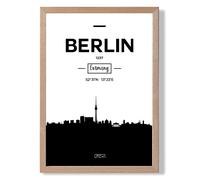 ARTZE Berlin Black & White City Skyline Framed Print SIZE: A4 with Oak Frame | Size: A2 ARTZE Black A2