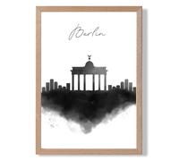 ARTZE Berlin Watercolour Skyline City Framed Print SIZE: A2 with Oak Frame in Black | Size: A3 ARTZE Black A3