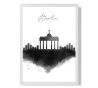 ARTZE Berlin Watercolour Skyline City Framed Print SIZE: A4 with White Frame in Black ARTZE Black A4
