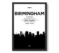 ARTZE Birmingham Black & White City Skyline Framed Print SIZE: A2 with Black Frame | Size: A3 ARTZE Black A3