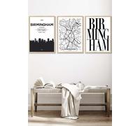 ARTZE BIRMINGHAM Skyline Street Map City Prints Framed Wall Art - Large in Light Oak | Size: W53 cm x H73 cm x D20mm ARTZE Light Oak W53 cm x H73 cm x D20mm