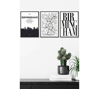 ARTZE BIRMINGHAM Skyline Street Map City Prints Framed Wall Art - Medium in Black | Size: W45 cm x H62 cm x D20mm ARTZE Black W45 cm x H62 cm x D20mm