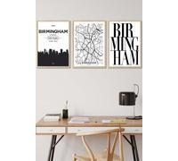 ARTZE BIRMINGHAM Skyline Street Map City Prints Framed Wall Art - Medium in Light Oak | Size: W45 cm x H62 cm x D20mm ARTZE Light Oak W45 cm x H62 cm x D20mm