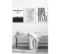 ARTZE BIRMINGHAM Skyline Street Map City Prints Framed Wall Art - Medium in White | Size: W45 cm x H62 cm x D20mm ARTZE White W45 cm x H62 cm x D20mm