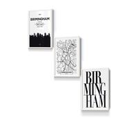ARTZE BIRMINGHAM Skyline Street Map City Prints Framed Wall Art - Small in White | Size: W33 cm x H45 cm x D20mm ARTZE White W33 cm x H45 cm x D20mm