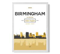 ARTZE Birmingham Yellow & Black City Skyline Framed Print SIZE: A2 with White Frame | Size: A4 ARTZE Yellow A4