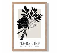 ARTZE Black & Beige Closed Peonies Floral Ink Sketch Framed Print SIZE: A2 with Oak Frame | Size: A3 ARTZE Beige A3