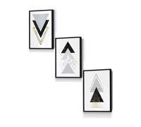 ARTZE Black Grey Geometric Triangle Set Framed Wall Art - Small | Size: W33 cm x H45 cm x D20mm ARTZE Black W33 cm x H45 cm x D20mm