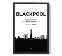 ARTZE Blackpool Black & White City Skyline Framed Print SIZE: A2 with Black Frame ARTZE Black A2