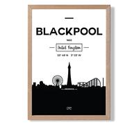 ARTZE Blackpool Black & White City Skyline Framed Print SIZE: A2 with Oak Frame | Size: A3 ARTZE Black A3