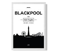 ARTZE Blackpool Black & White City Skyline Framed Print SIZE: A2 with White Frame ARTZE Black A2