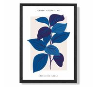 ARTZE Blue Botanicals Flower Market Exhibition Framed Print SIZE: A2 with Black Frame in Mid Blue ARTZE Mid Blue A2