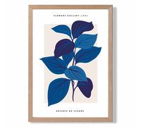 ARTZE Blue Botanicals Flower Market Exhibition Framed Print SIZE: A4 with Oak Frame in Mid Blue | Size: A3 ARTZE Mid Blue A3
