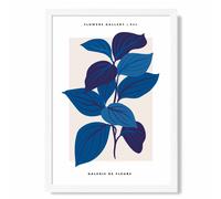 ARTZE Blue Botanicals Flower Market Exhibition Framed Print SIZE: A4 with White Frame in Mid Blue | Size: A3 ARTZE Mid Blue A3