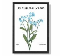 ARTZE Blue Forget Me Not Flower Market Minimalist Framed Print SIZE: A3 with Black Frame in Mid Blue ARTZE Mid Blue A3