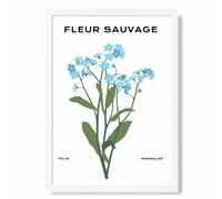 ARTZE Blue Forget Me Not Flower Market Minimalist Framed Print SIZE: A3 with White Frame in Mid Blue | Size: A2 ARTZE Mid Blue A2