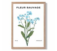 ARTZE Blue Forget Me Not Flower Market Minimalist Framed Print SIZE: A4 with Oak Frame in Mid Blue ARTZE Mid Blue A4