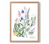 ARTZE Blue & Purple Wild Flowers Flower Market Simplicity Framed Print SIZE: A3 with Oak Frame in Mid Blue ARTZE Mid Blue A3