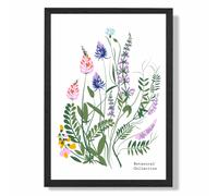 ARTZE Blue & Purple Wild Flowers Flower Market Simplicity Framed Print SIZE: A4 with Black Frame in Mid Blue ARTZE Mid Blue A4