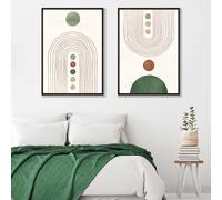 ARTZE Boho Arches in Sage Green & Cream Set of 2 Art Prints in Black Frames in Light Green | Size: A2 ARTZE Light Green A2