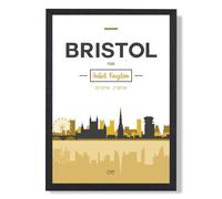 ARTZE Bristol Yellow & Black City Skyline Framed Print SIZE: A3 with Black Frame | Size: A2 ARTZE Yellow A2
